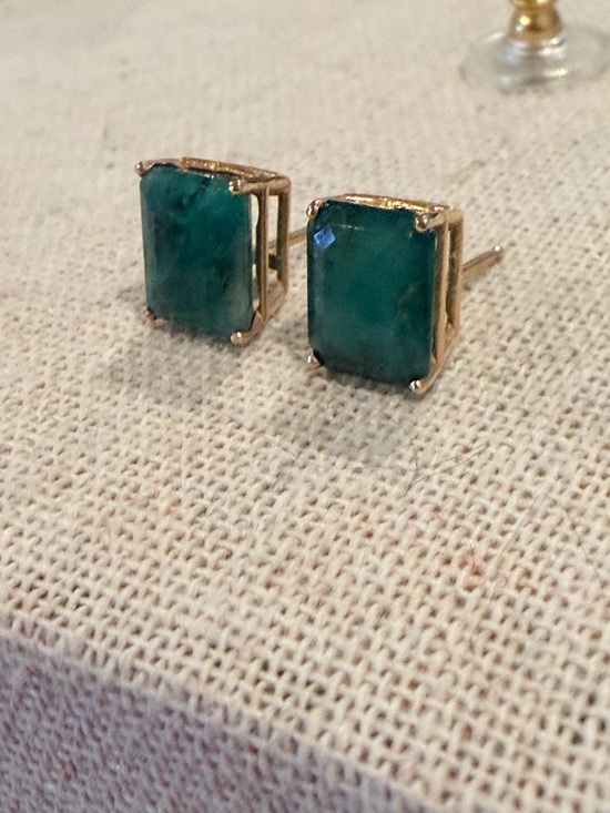 Jewelry - Vintage Emerald Cut Emerald 14K Stud Earrings Dark Green